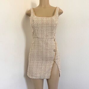 Storia Tweed Mini Dress Beige White Check | Size Small